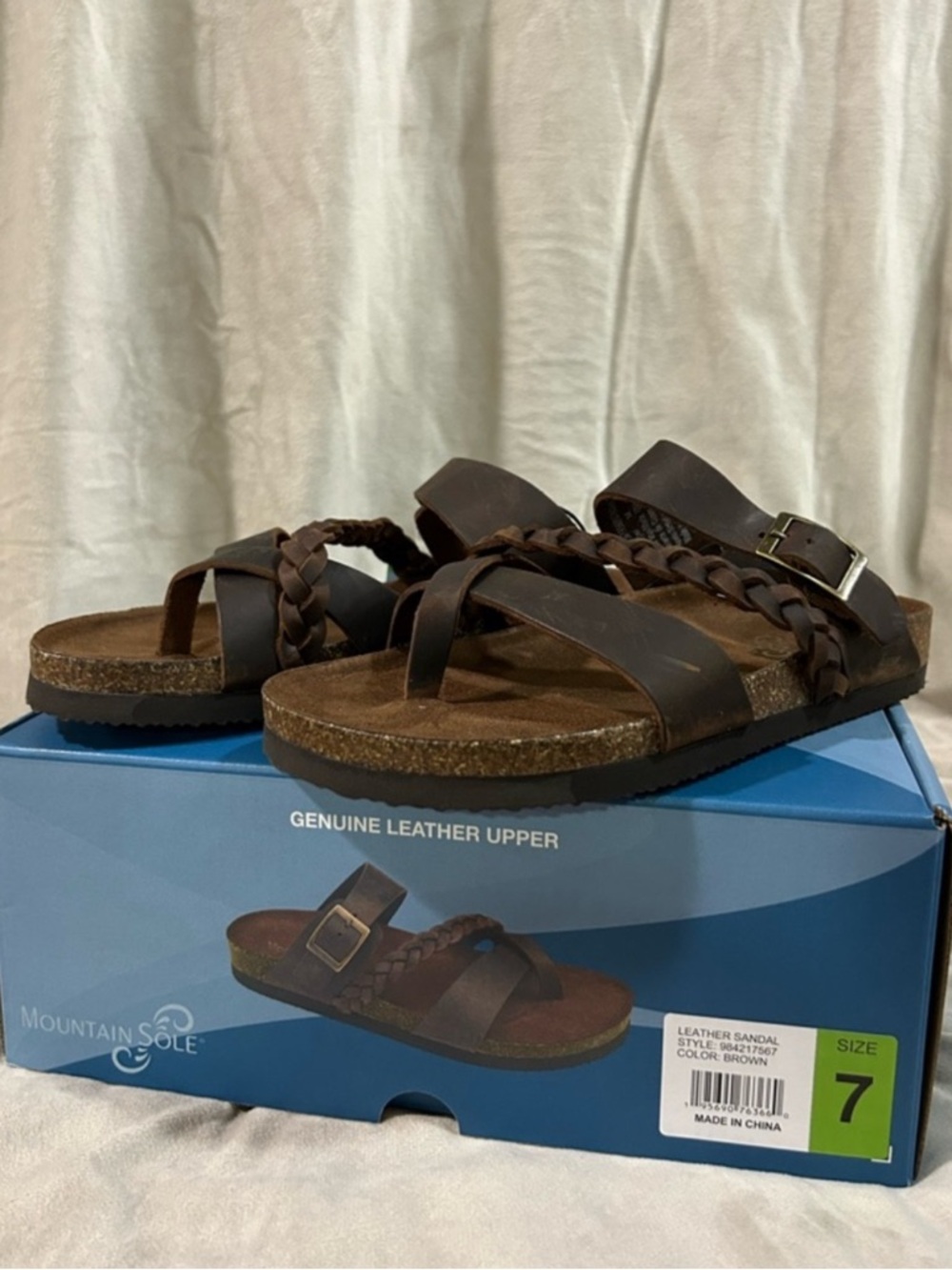 Men’s Brown Leather Braided Strap Sandals - Size 7